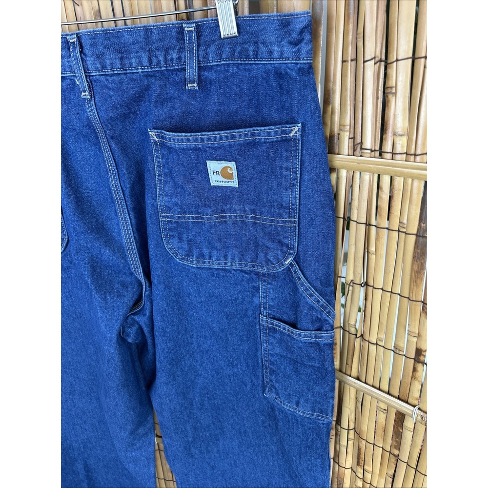 Carhartt Mens Flame Resistant Carpenter Jeans Blue Denim FRB13‎ DNM Size 38x32 - Picture 6 of 9